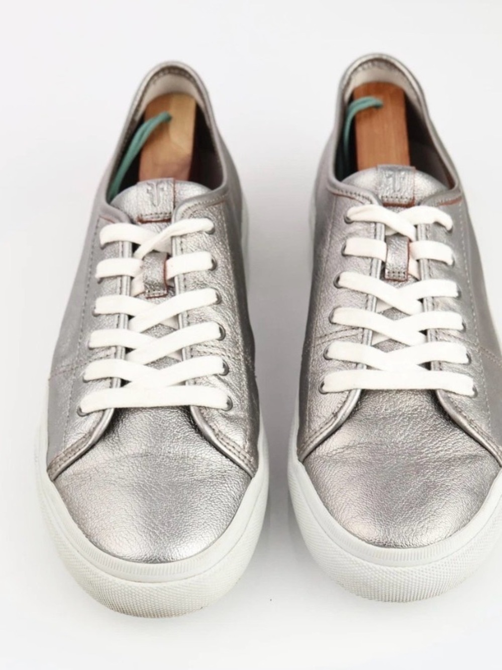 Frye Metallic Silver Leather Low-Top Sneakers